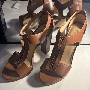 Michael Kors Tan Leather Zipper Heels